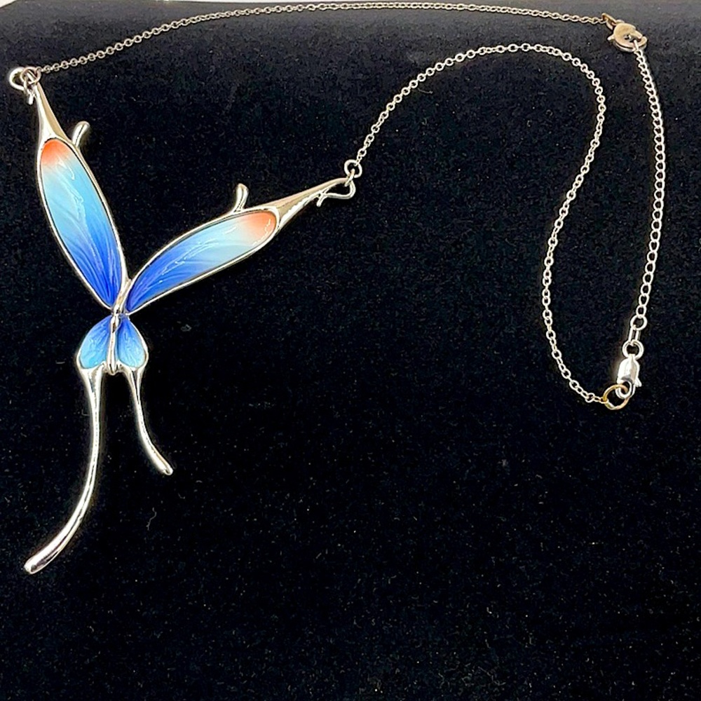 Vtg.16” Franz Breuning Signed Elegant Porcelain Blue Fade Butterfly Necklace - Picture 4 of 8